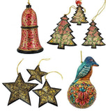Christmas Ornaments Holiday Decorations Robin Ball, Bell, Tree and Star Set