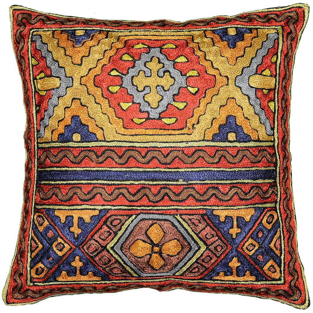 scorpion tribal cushion cover silk hand embroidered 16? x 16? - Kashmir Designs