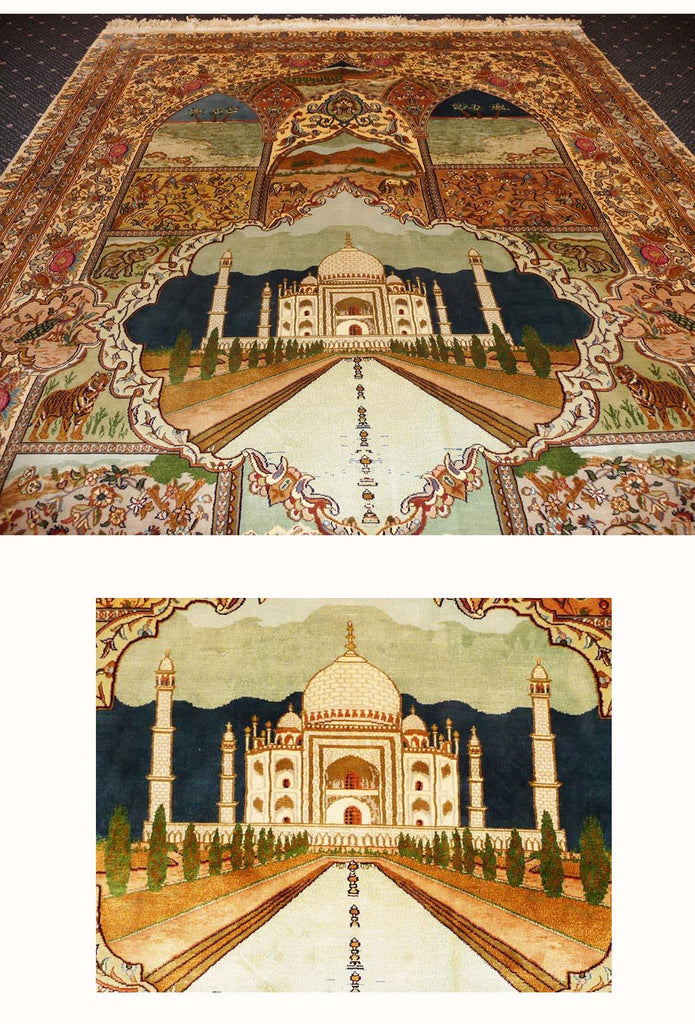 Taj Handknotted Painting Silk on Silk Rug 5ft x 7ft - Kashmir Designs
