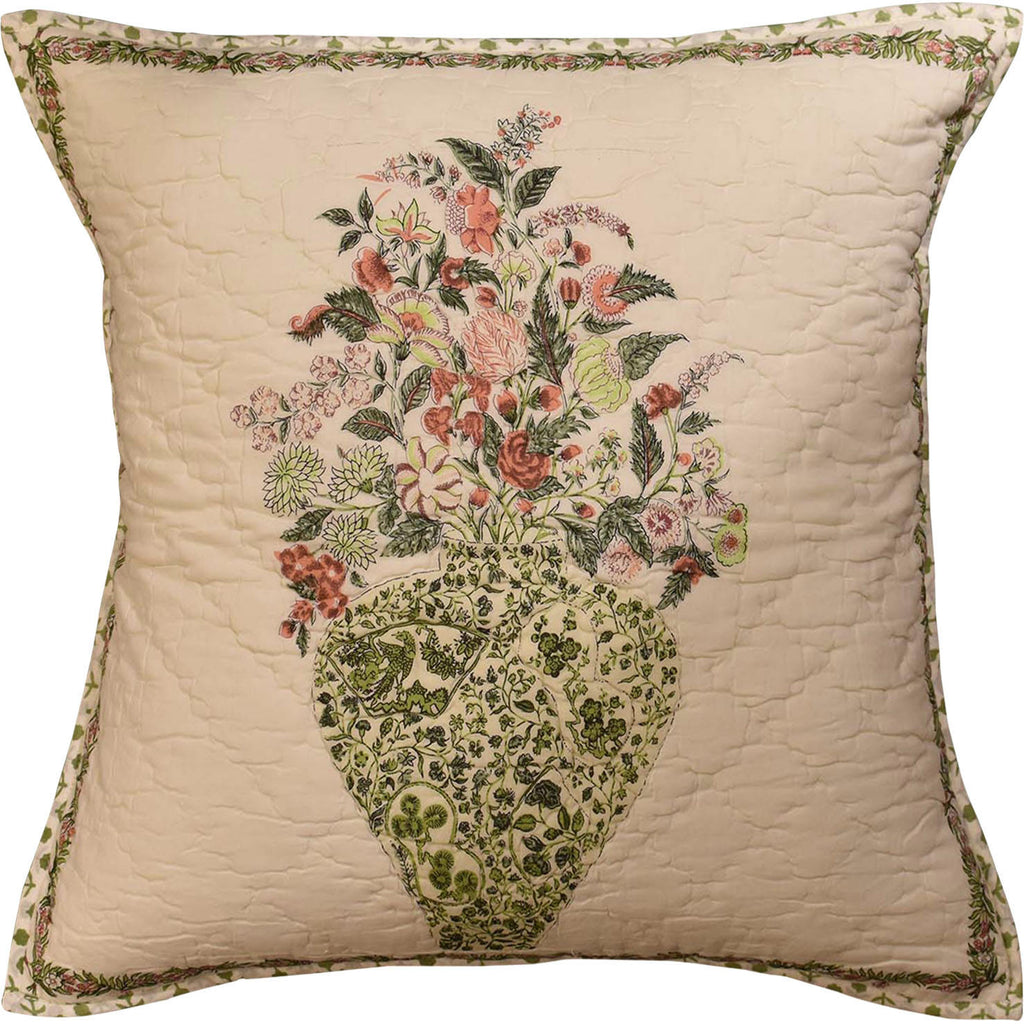 Tree of Life Cream Floral Accent Cotton Pillow Cover Handprint Design 18"x18" - KashmirDesigns