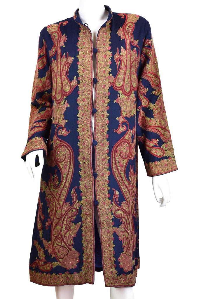 Galene Paisley Cashmere Jacket Dinner Navy Blue Evening Dress Coat Hand Embroidered Kashmir - Kashmir Designs