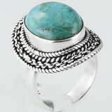 Size 6.5 Turquoise Ring Sterling Silver I Hand Carved Oval Rings