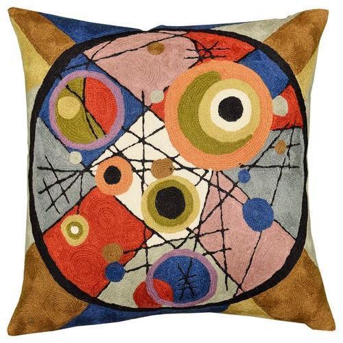 Kandinsky Circles In Circle II Throw Pillow Cover Wool Hand Embroidered 18" x 18" - KashmirDesigns
