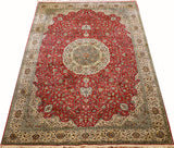 8x11ft Red Ruby Isfahan Silk Rug Oriental Carpet Medallion HandKnotted