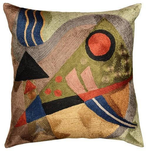 Kandinsky Abstract Silk Throw Pillow Cover Composition 18" x 18" - KashmirDesigns