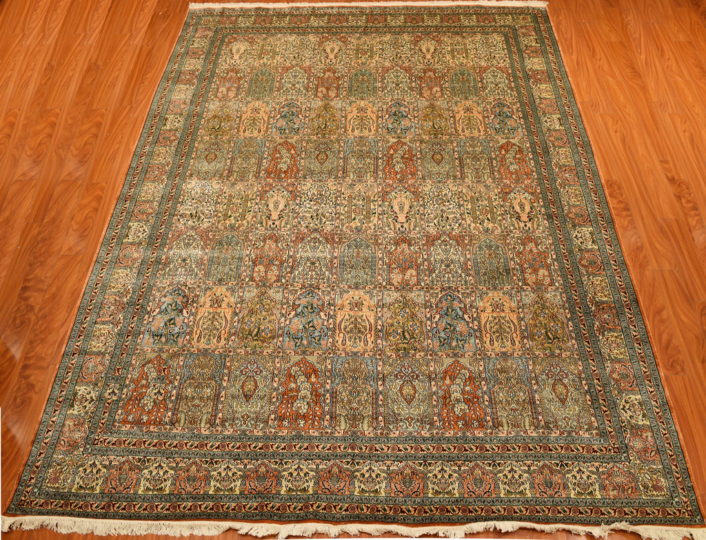 9'x12' Hamdan Silk Rug Tree of Life Oriental Area Rugs Persian Style geometric Carpet Hand Knotted - Kashmir Designs