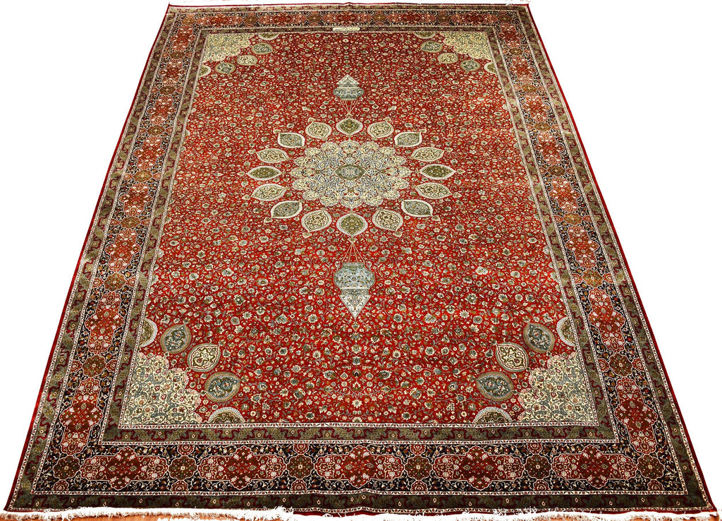 9x12ft Red Ardabil Silk Rug Dome design Oriental Silk on Silk Rug Hand knotted - Kashmir Designs