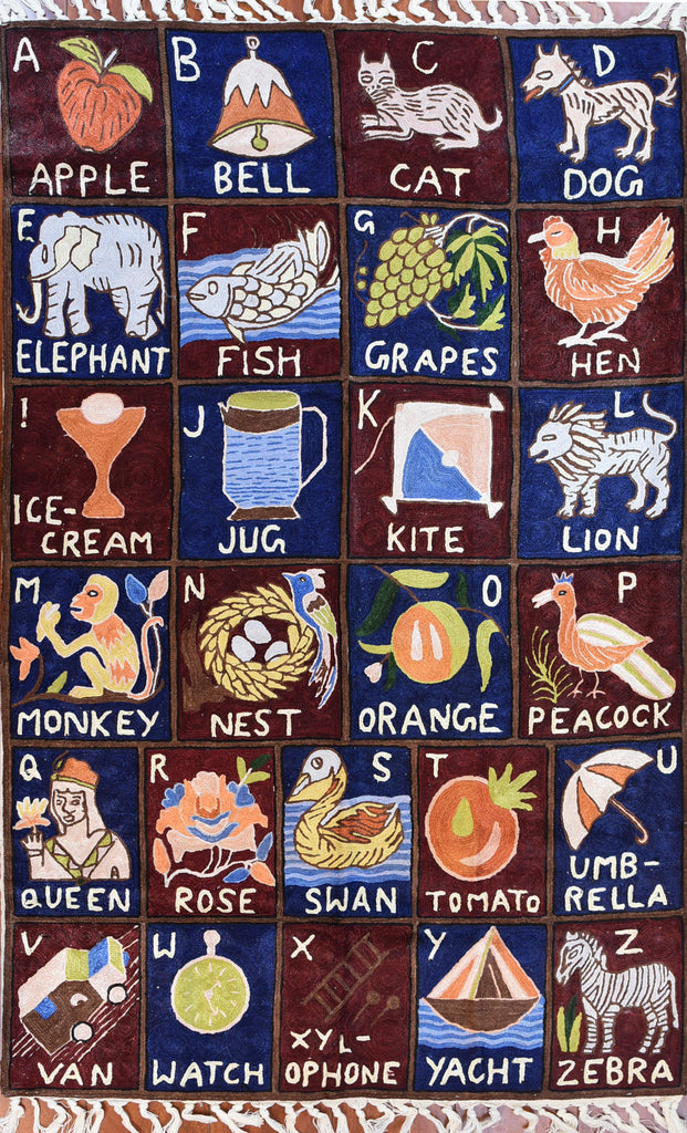 Alphabet 2.5x4ft Brown Kids Room Decorative Wall Hanging Tapestry Rug Art Silk - KashmirDesigns