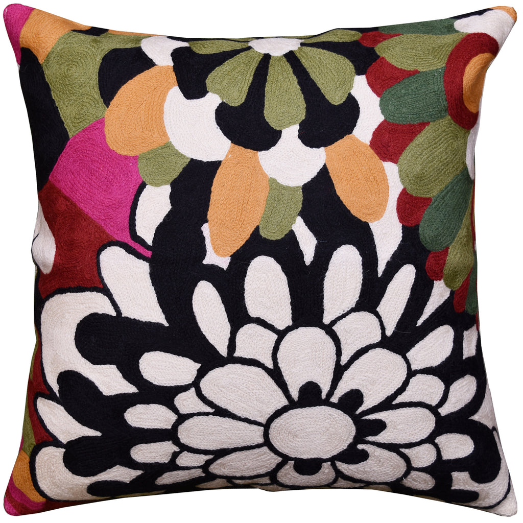 Black Daisy Floral Pillow Cover Modern II Art Nouveau Cushions