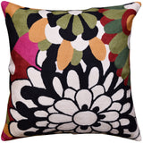 Black Daisy Floral Pillow Cover Modern II Art Nouveau Cushions Hand Embroidered Wool 18x18