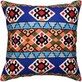 Tribal Pillow Cover Blue Scorpion Southwestern Aztec Handembroidered Wool 18x18