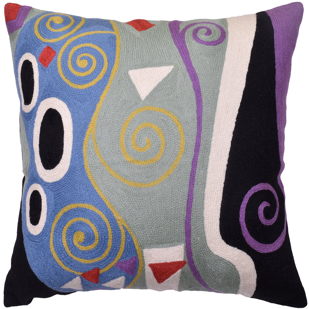 Klimt Cushion Cover Decorative Marine Hand Embroidered Wool 18x18"