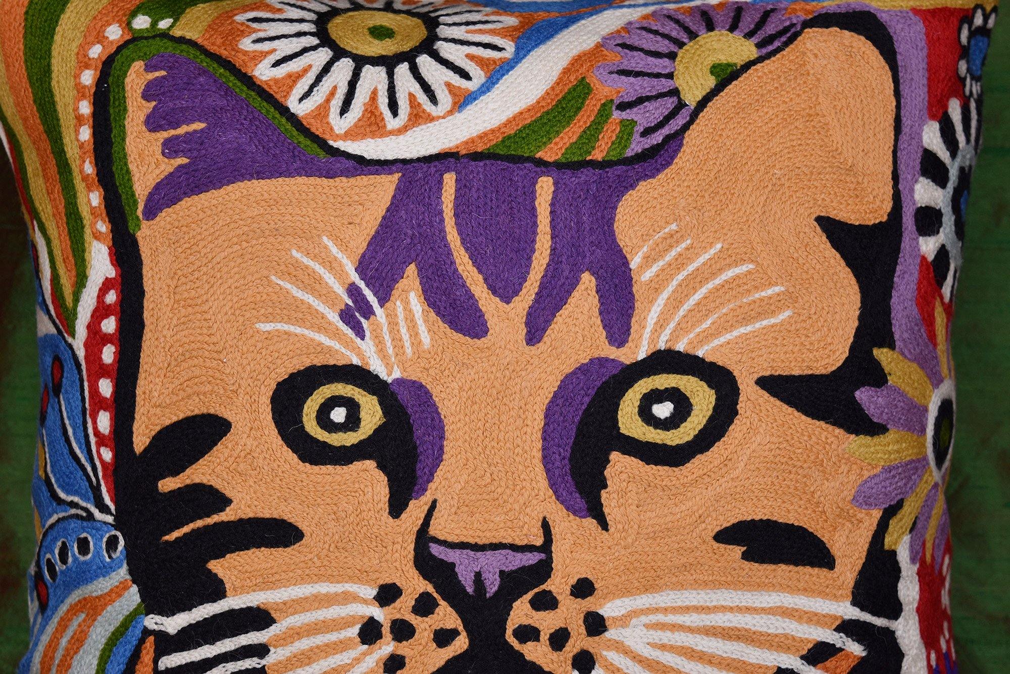 Embroidered cat deals pillow