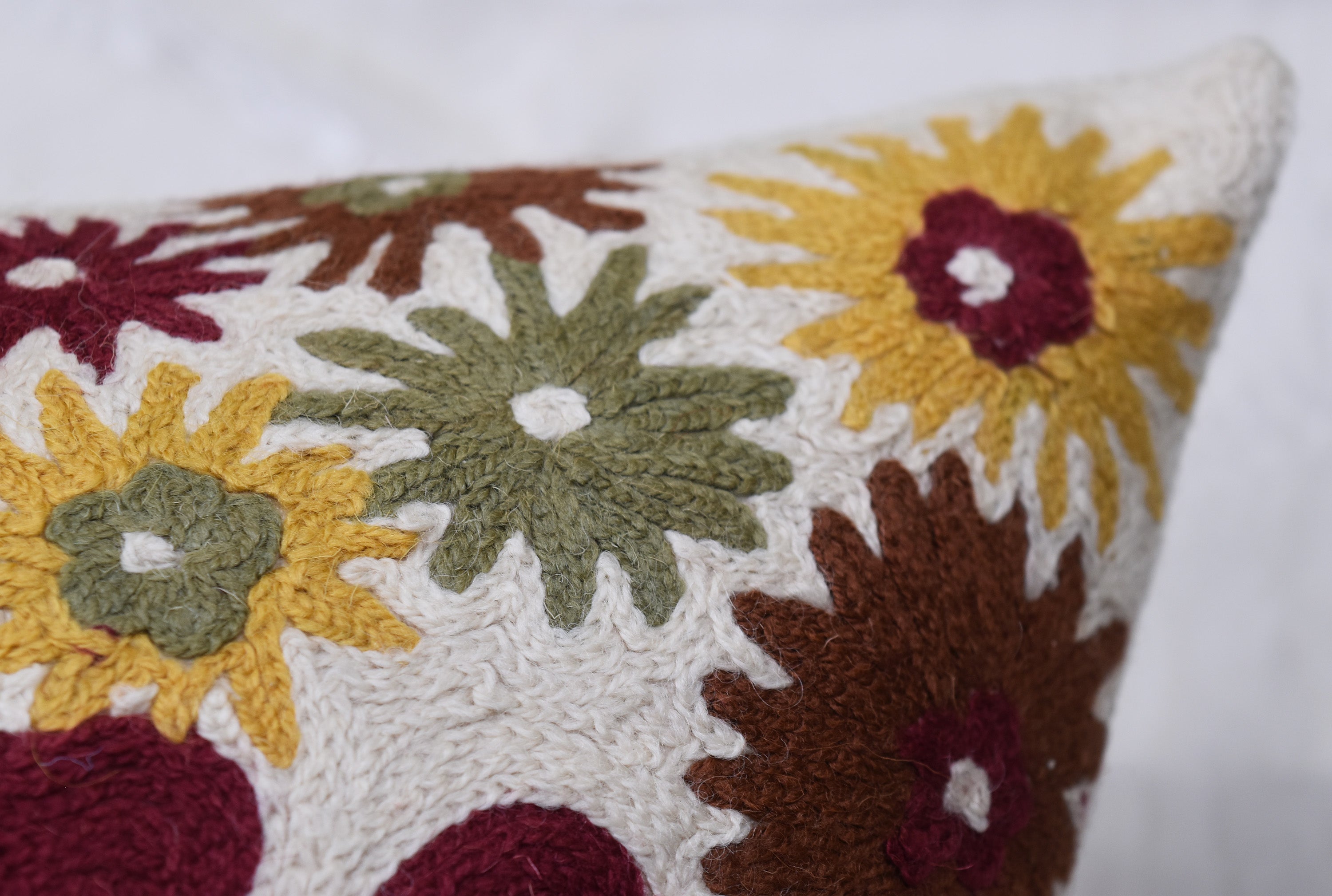 Coral Flower Floral Pillow Cover Flower Hand Embroidered Pillow