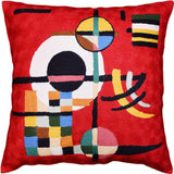 Red Kandinsky Decorative Pillow Cover Abstract Counterweights Hand Embroidered Wool 18x18