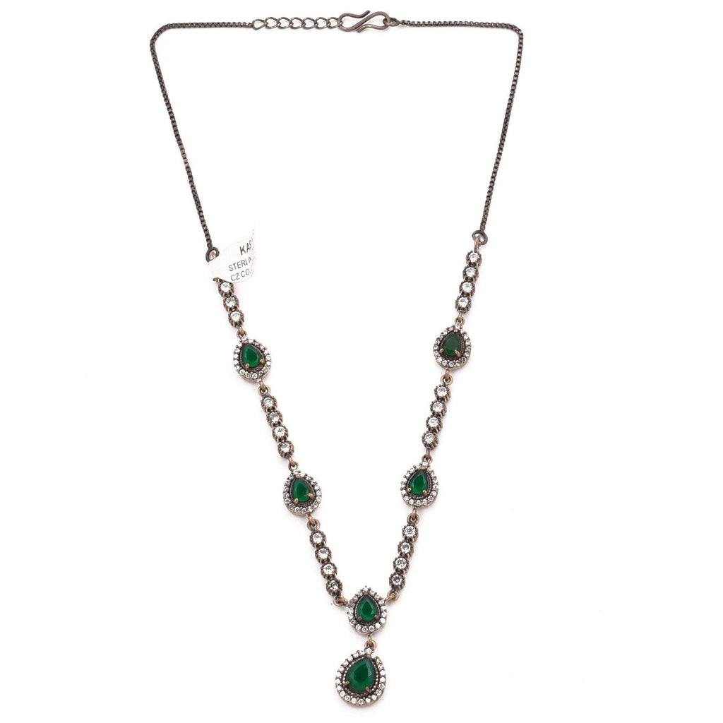 Green Quartz Y Necklace Teardrop 925 Sterling Two Tone Silver Choker Necklace Collar Handcrafted - Kashmir Designs
