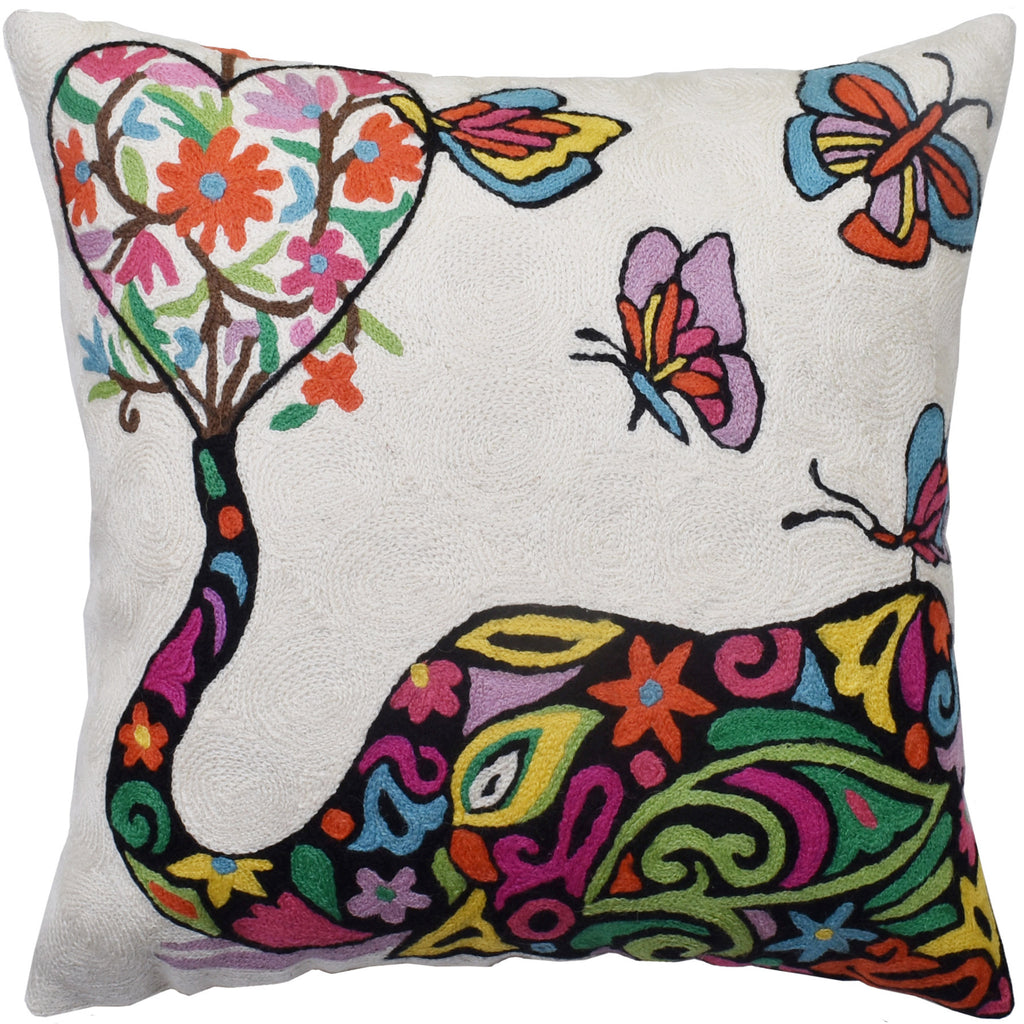 Elephant Pillow Cover Animal Face Pillowcase| Elephants Lover Cushion | Farmhouse Chair Cushion | Hand Embroidered | Wool Size - 18x18