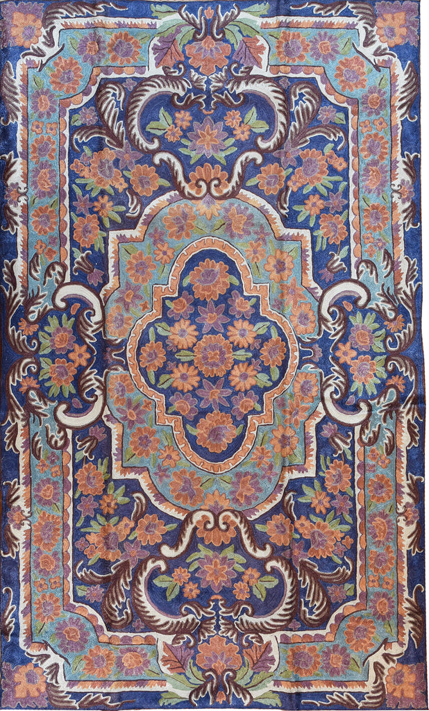 Floral 2.5x4ft Blue Art Deco Decorative Wall Hanging Tapestry Rug Art Silk - KashmirDesigns