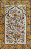 Floral 2.5x4ft Tree of Life Birds Bright Gold Wall Hanging Tapestry Rug Art Silk
