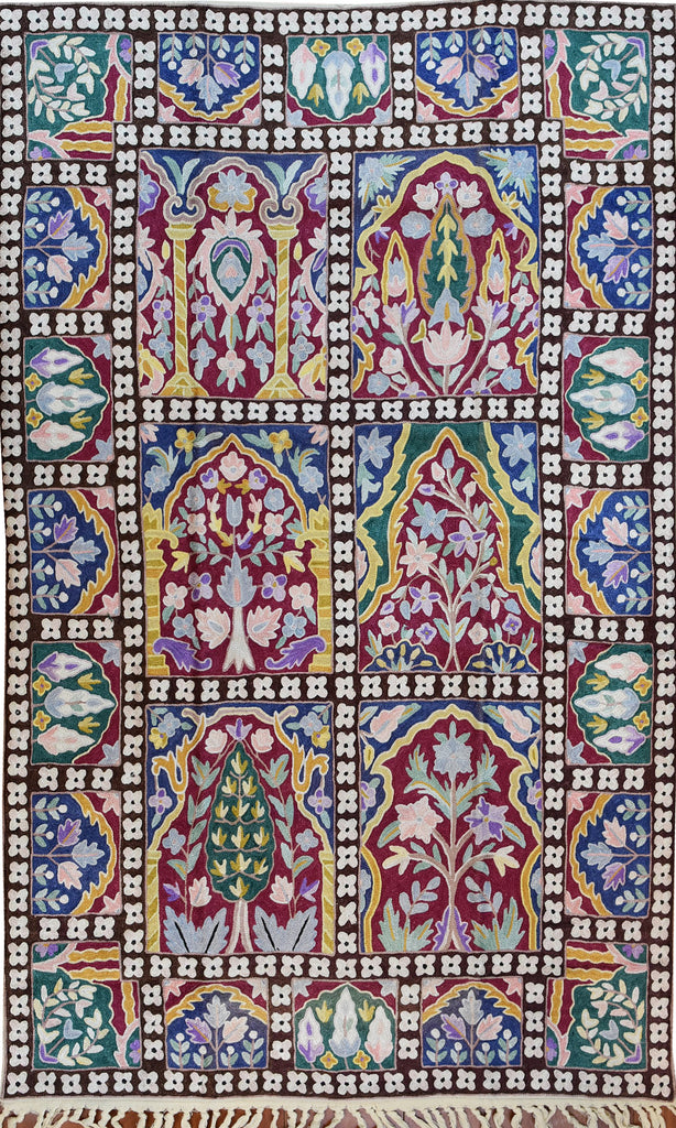 Floral 2.5x4ft Tree of Life Fuschia Geometric Wall Hanging Tapestry Rug Art Silk - KashmirDesigns