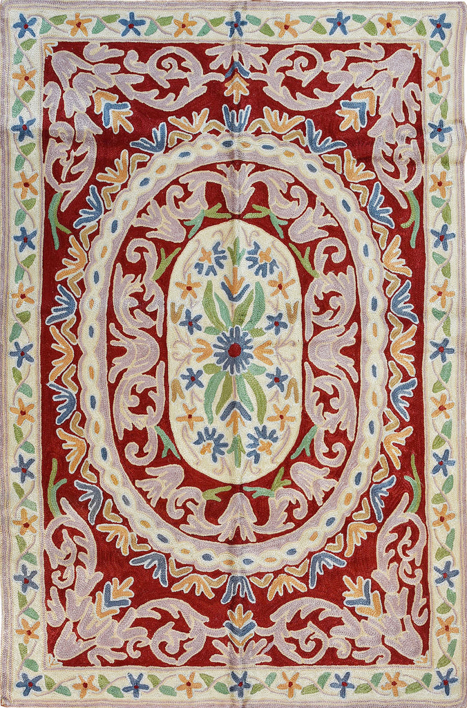 Floral 2ftx3ft Decorative Red Medallion Wall Hanging Tapestry Rug Art Silk - KashmirDesigns