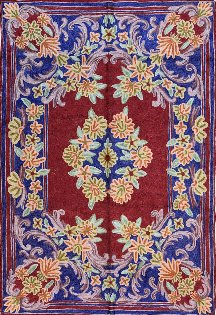 Floral 2ftx3ft Decorative Red Navy Handmade Wall Hanging Tapestry Rug Art Silk - KashmirDesigns