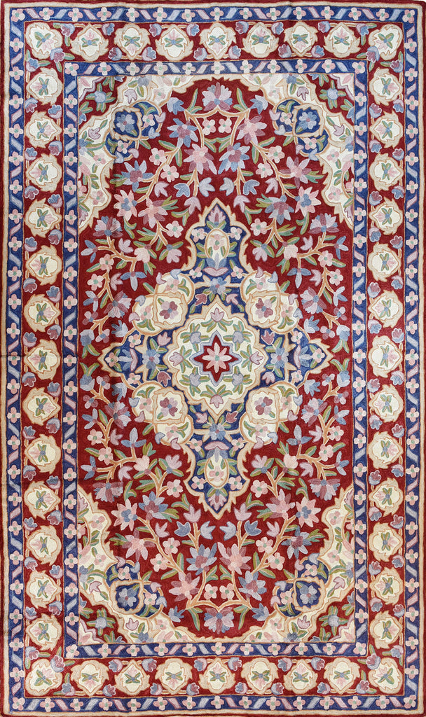 Floral 3ftx5ft Accent Handmade Red Blue II Wall Hanging Tapestry Rug Art Silk - KashmirDesigns