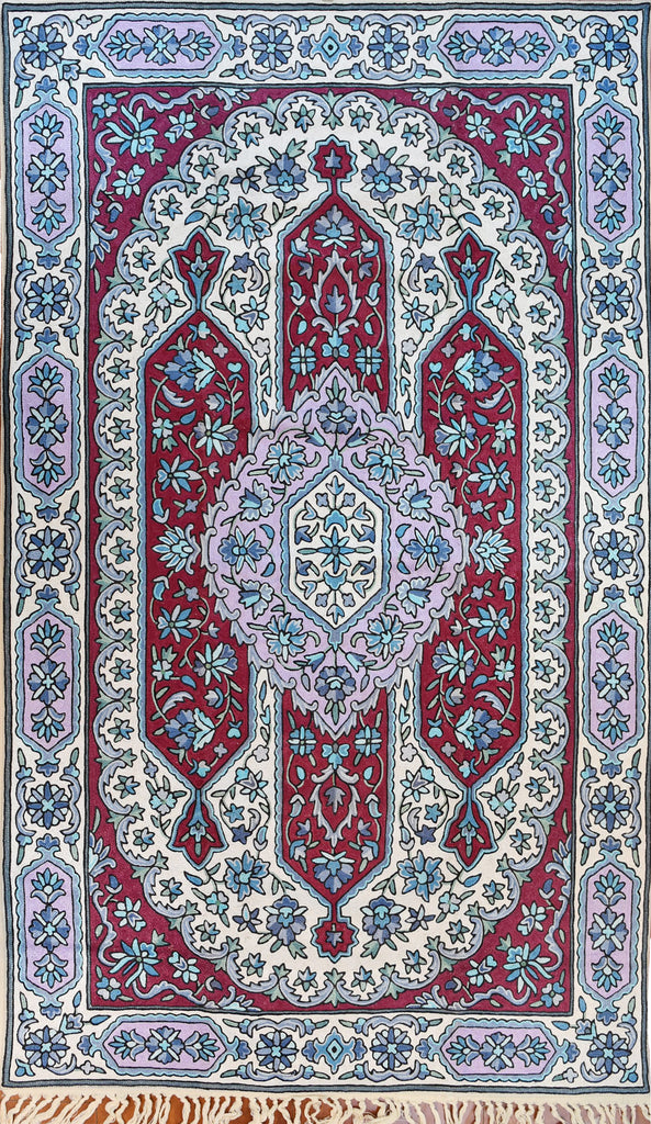 Floral 3ftx5ft Decorative Magenta Turquoise Wall Hanging Tapestry Rug Art Silk - KashmirDesigns