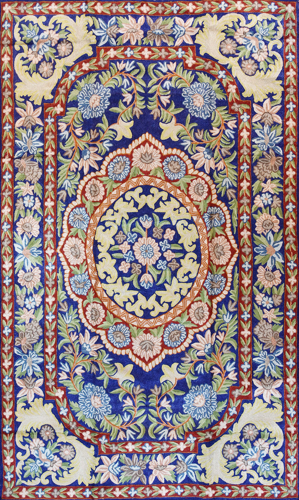 Floral 3ftx5ft Decorative Red Blue Accent Wall Hanging Tapestry Rug Art Silk - KashmirDesigns