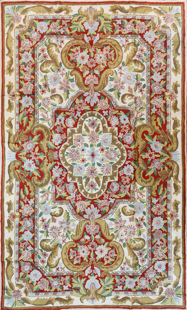 Floral 3ftx5ft Decorative Red Gold Handmade Wall Hanging Tapestry Rug Art Silk - KashmirDesigns