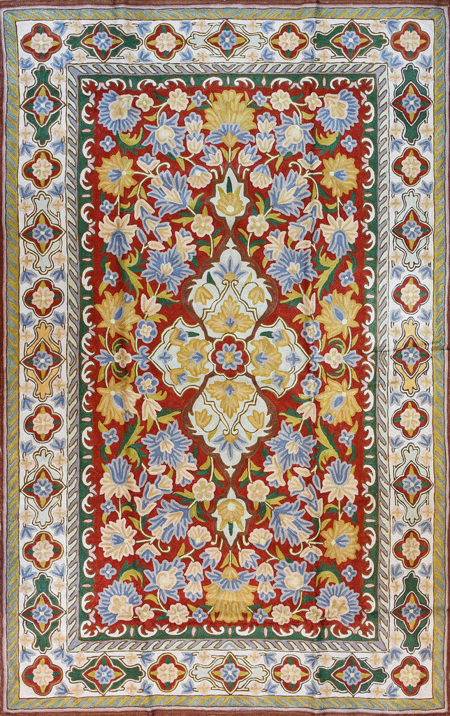Floral 3ftx5ft Decorative Red Handmade Wall Hanging Tapestry Rug Carpet Art Silk - KashmirDesigns