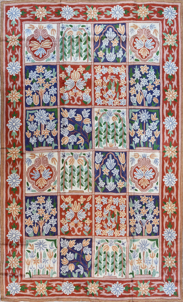 Floral 3ftx5ft Tree of Life Geometric Wall Hanging Tapestry Rug Carpet Art Silk - KashmirDesigns