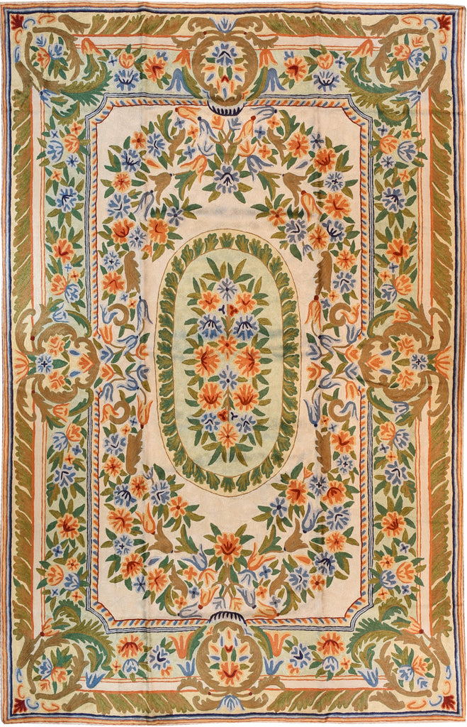 Floral 6ftx4ft Decorative Cream Green Wall Hanging Tapestry Rug Carpet Art Silk - KashmirDesigns