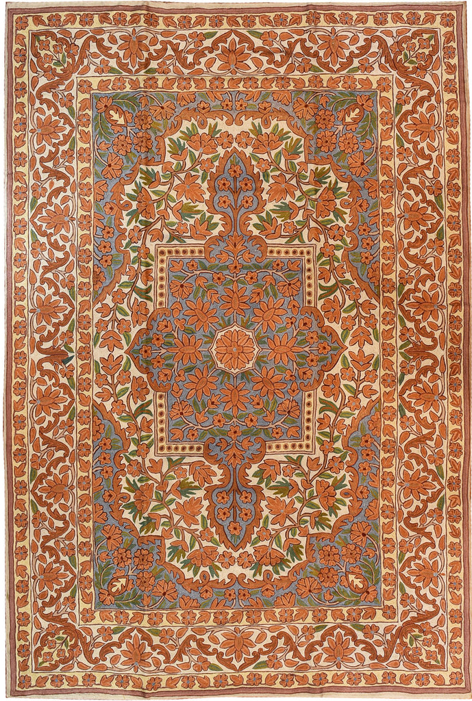 Floral 6ftx4ft Decorative Peach Handmade Wall Hanging Tapestry Rug Art Silk - KashmirDesigns