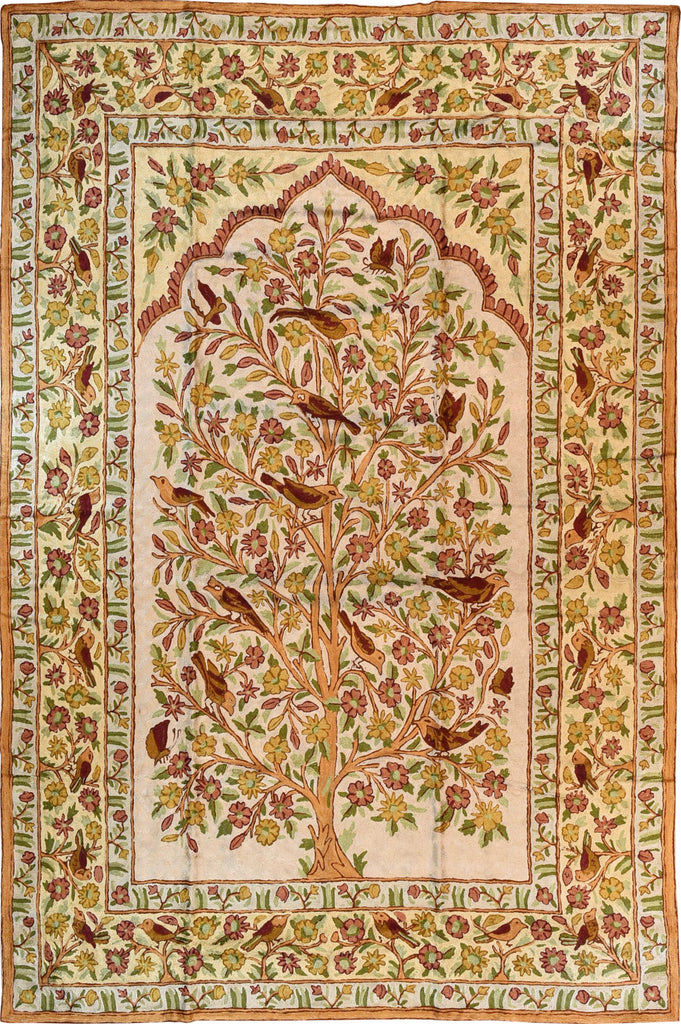 Floral 6ftx4ft Tree of Life Birds Cream II Wall Hanging Tapestry Rug Art Silk - KashmirDesigns