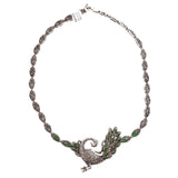 Green Quartz Peacock Necklace Marcasite Choker 925 Sterling Silver Natural Gemstones Handcrafted