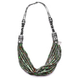 Green Turquoise Necklace Sterling Silver Aztec Design Collar Natural Gemstones Handcrafted