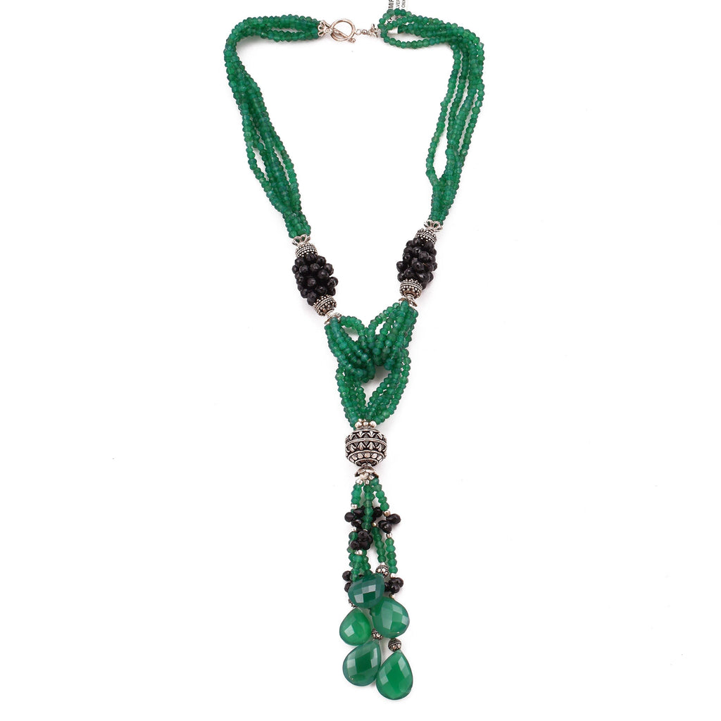 Green Onyx Y Necklace Collar Double Cascade 925 Sterling Silver Natural Gemstones Handcrafted - Kashmir Designs