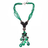 Green Onyx Y Necklace Collar Black Onyx Cascade 925 Sterling Silver Natural Gemstones Handcrafted