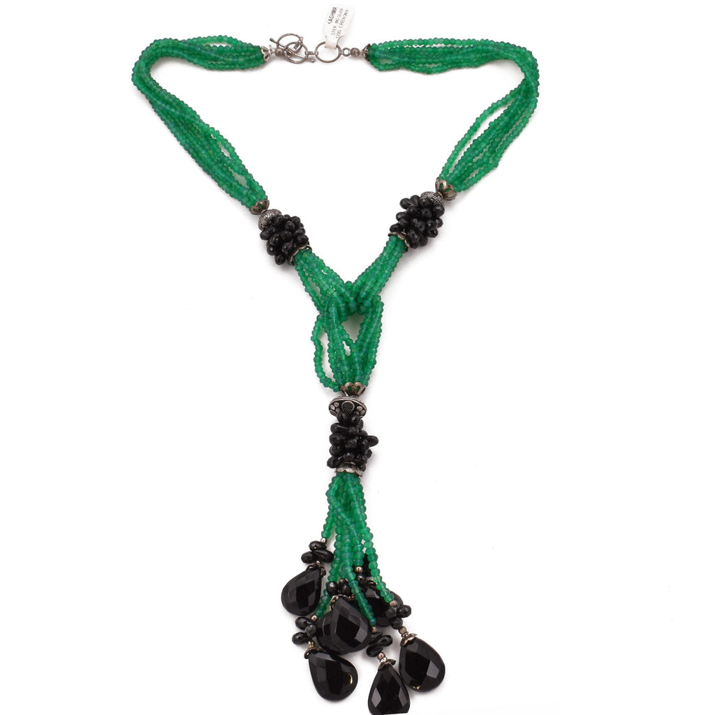 Green Onyx Y Necklace Collar Cascade 925 Sterling Silver Natural Gemstones Handcrafted - Kashmir Designs