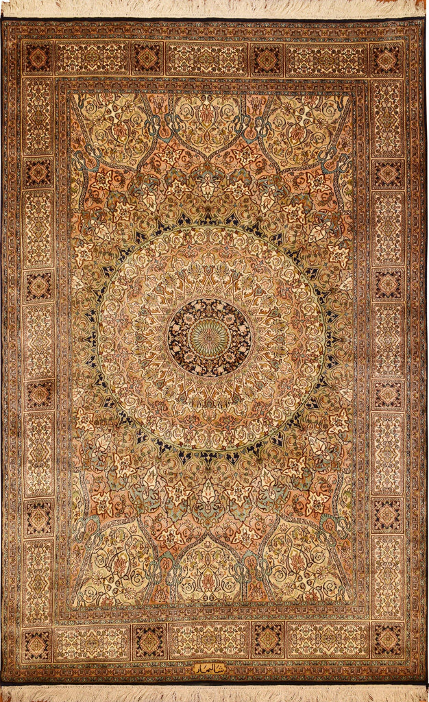 6'x4' Gumbad Pure Silk Area Rug Carpet Shalimar Medallion Oriental Hand Knotted - KashmirDesigns