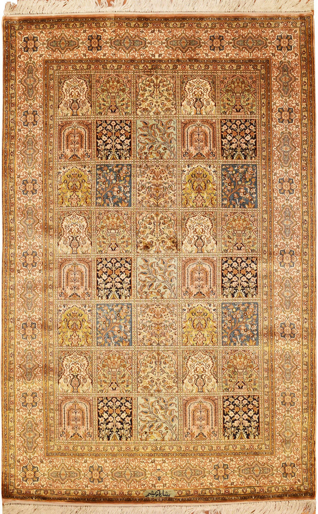 6'x4' Qum Pure Silk Area Rug Carpet Tree of Life Oriental Hand Knotted - KashmirDesigns