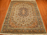 9'x12' Cream Isfahan Rug Pure Silk Pile Medallion Oriental Area Rugs Persian Style Carpet Hand Knotted