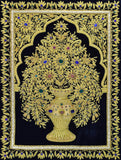 Jewel 1.5ftx2ft Tree of Life Tapestry Wall Hanging Black Gold Zardozi Handmade