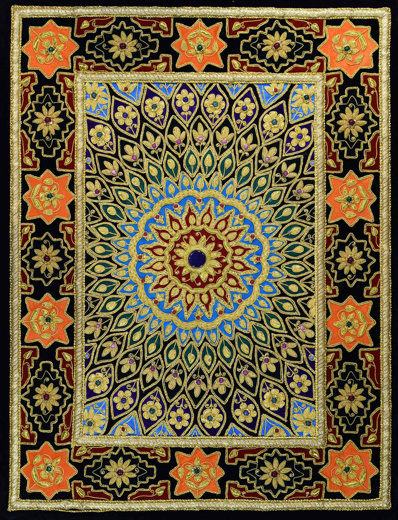 Jewel 20x26" Tapestry Wall Hanging Decorative Art Multicolor Zardozi Handmade - KashmirDesigns