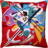 Kandinsky Decorative Pillow Cover Red Painting Abstract Cushion Wool HandEmbroidered 18x18