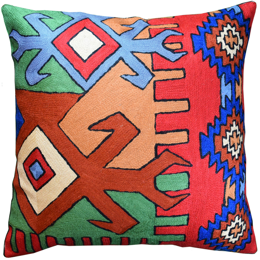 Tribal Scorpion Aztec Southwestern Pillow Cover Handembroidered Wool 18x18" - KashmirDesigns