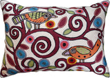 Kashmir Designs Lumbar Klimt Modern Pillow Cover | Cream Birds Pillows | Tree of Life Pillows| Suzani Floral Pillows | Floral Outdoor Pillows | Mid Century Chair Cushion | Handmade Wool Size 14x20