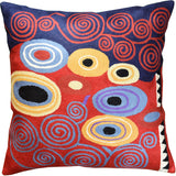 Klimt Decorative Pillow Cover Fire Red Navy Modern Farmhouse Chair Pillowcase Accent Toss Cushion Art Nouveau Hand Embroidered Wool Size 18x18