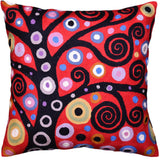 Red Klimt Tree of Life Pillow Cover Swirls Soulful Hand-Embroidered Wool 18x18